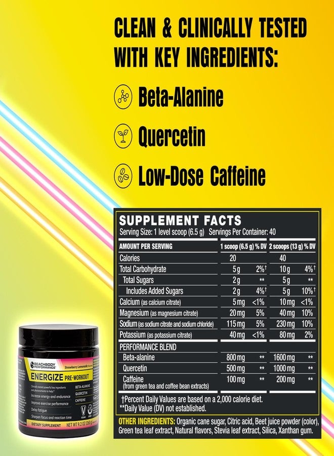 BODi Energize Pre Workout Powder - Beta-Alanine, Quercetin & Low-Dose Caffeine Formula for Enhanced Energy & Focus, Increase Energy & Endurance Supplement, Strawberry Lemonade, 40 Servings - Image 2